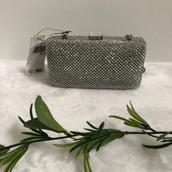 Sondra Roberts Box Silver Rhinestone/Satin Clutch, NWT